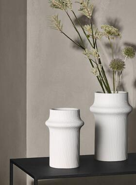 大秀家居白色现代简约竹节陶瓷花瓶摆件家居样板间装饰品花器