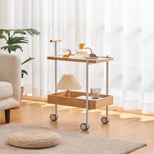 客厅卧室小推车可移动沙发边几藤编玻璃茶几餐边桌收纳置物架