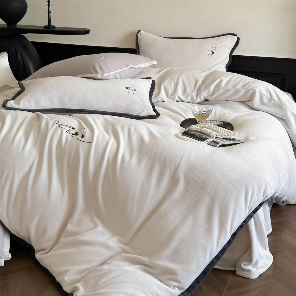 天鹅之恋 冬季加厚超细旦棉绒四件套天鹅玫瑰刺绣保暖双面绒床品