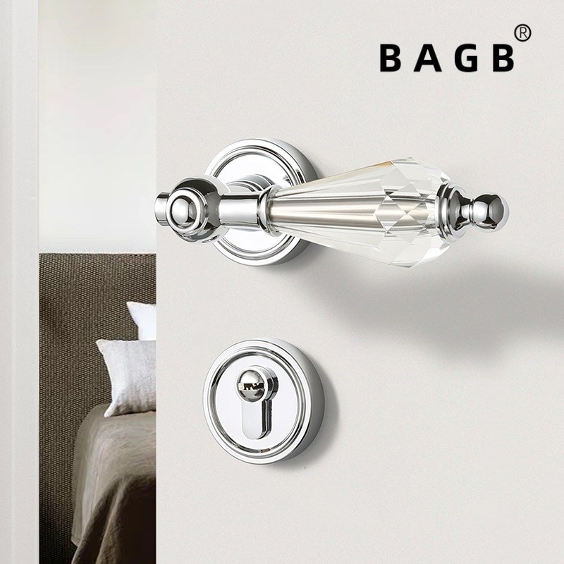 BAGB法式风银色金色卧室卫生间门锁水晶静音家用锁具磁吸门锁把手