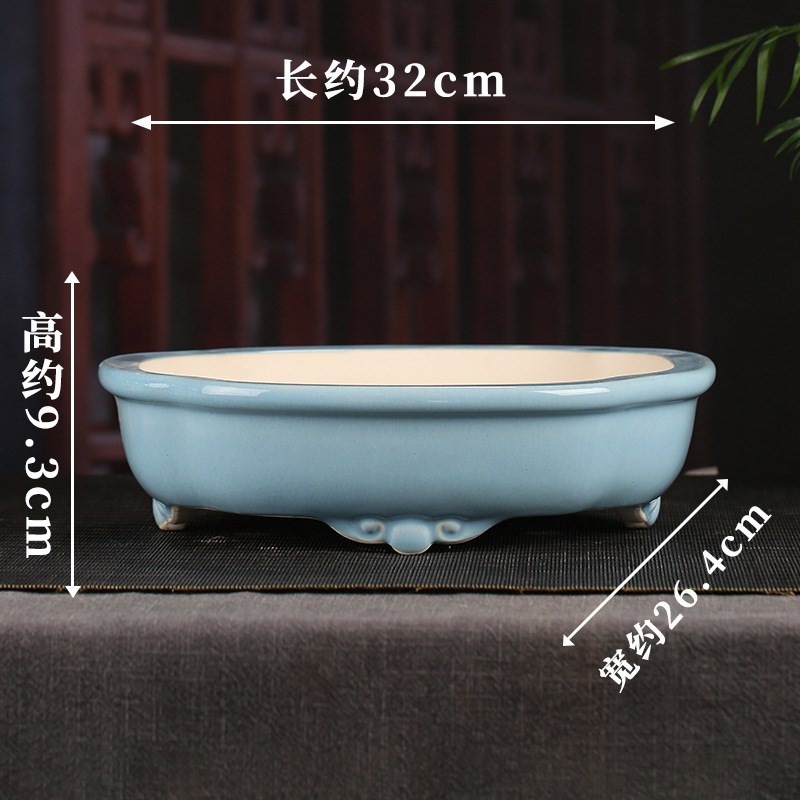 宜兴紫砂花盆大号复古三脚莲花浅盆桌面落地盆景装饰文竹YD07