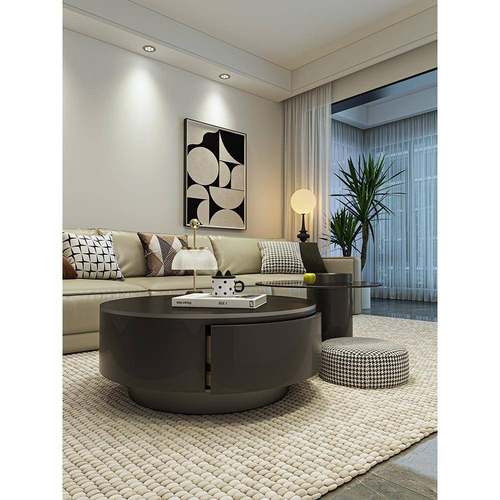 my圆形岩板茶几现代简约客厅家用意式轻奢大小圆组合茶几小户型茶