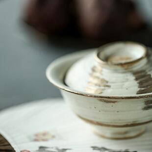 晴先生柴烧粉引小乔盖碗家用泡茶碗手工拉坯自然落灰不烫手茶具