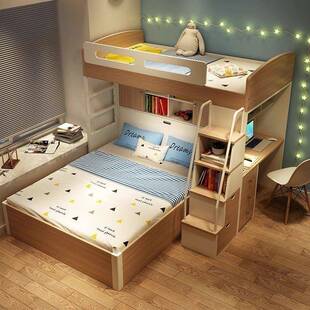 交错式上下床成人高低床儿童床多功能小户型上床下桌带书桌子母床