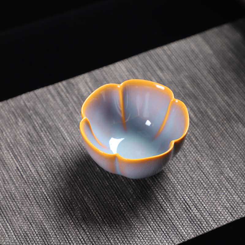 德化陶瓷【单茶杯满100ml亮光】精工汝窑 古韵秋霞 梅花杯 中容量