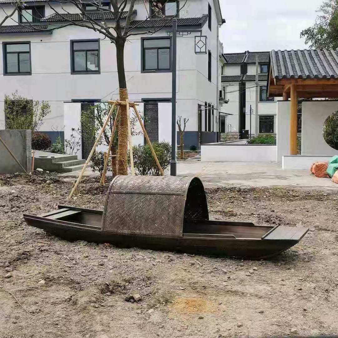 木船渔船实木质仿古手划摇橹乌篷船水上电动观光旅游装饰小船
