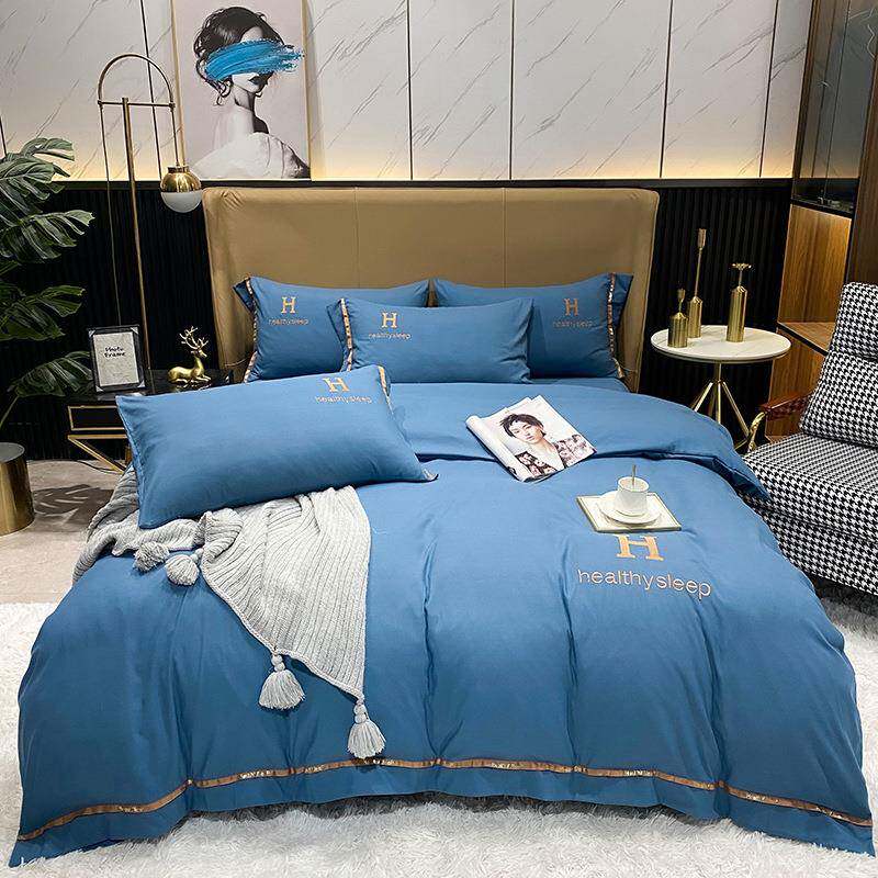 2024新款高克重磨毛大H刺绣四件套绣花家用酒店套件厂家直销