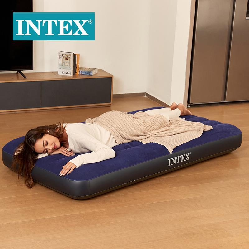 INTEX64757便携植绒充气床垫 户外野营充气床 PVC线拉空气床