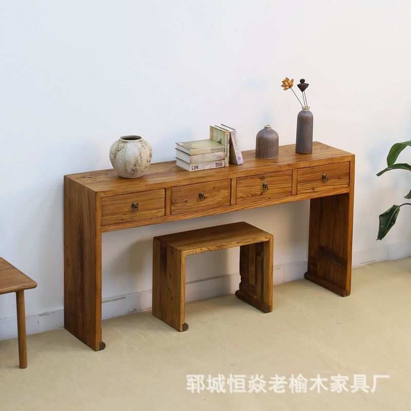 老榆木长方形书桌卧室写字台画案桌榆木卧室家具梳妆桌椅组合