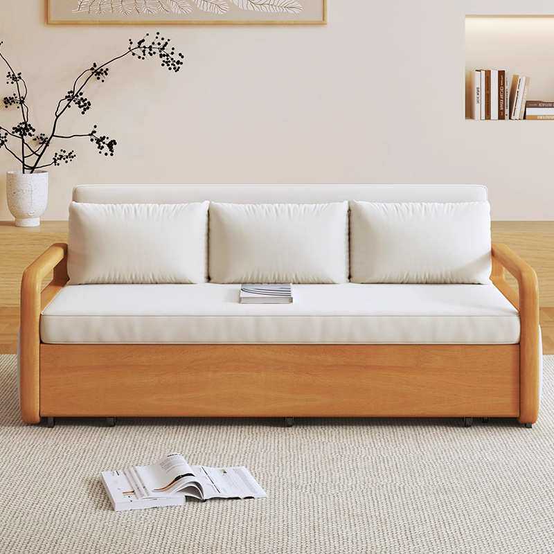 实木沙发床客厅多功能两用可折叠抽拉式小户型单人双人2024年新款