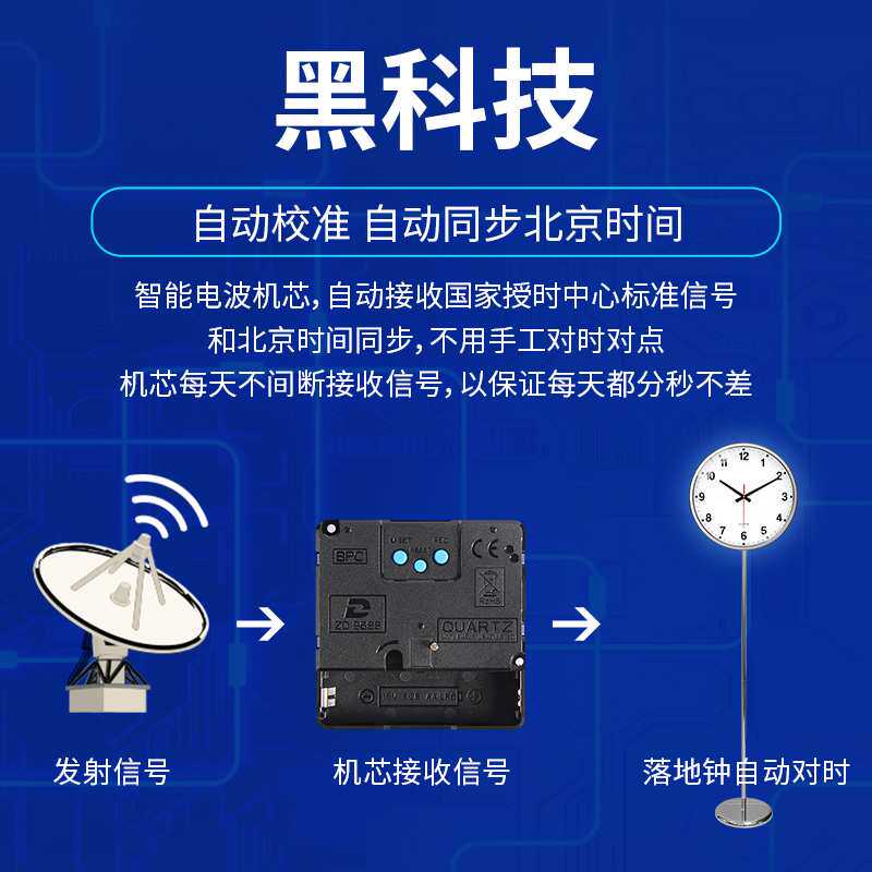 客厅电波落地钟中国码自动北京时间 静音高端智能声控夜光LED钟表