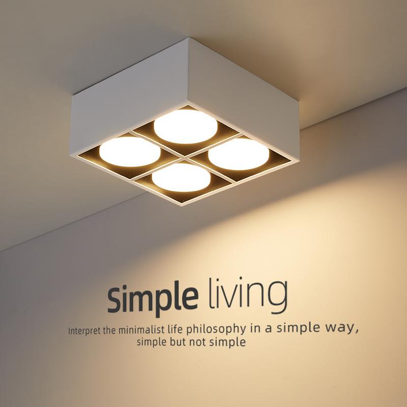 极简客厅无主灯照明方形盒子灯斗胆灯led格栅灯吸顶射灯明装筒灯