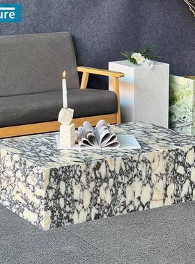 简约轻奢天然紫色大理石咖啡桌客厅长方形茶几家用装饰卡紫桌子