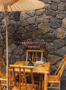 FX纯手工竹桌子茶桌碳化餐桌庭院户外野炊火锅桌复古凳子竹椅子