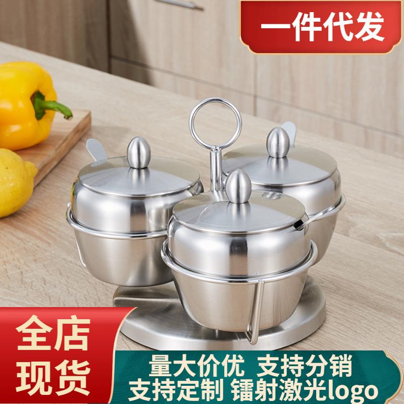 不锈钢调料罐304套装调味盒三味旋转调味瓶创意厨房用品户外烧烤