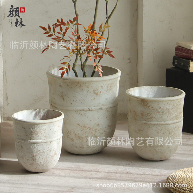 简约花盆花器做旧复古装饰透气大盆客厅阳台摆件落地水泥简约大号
