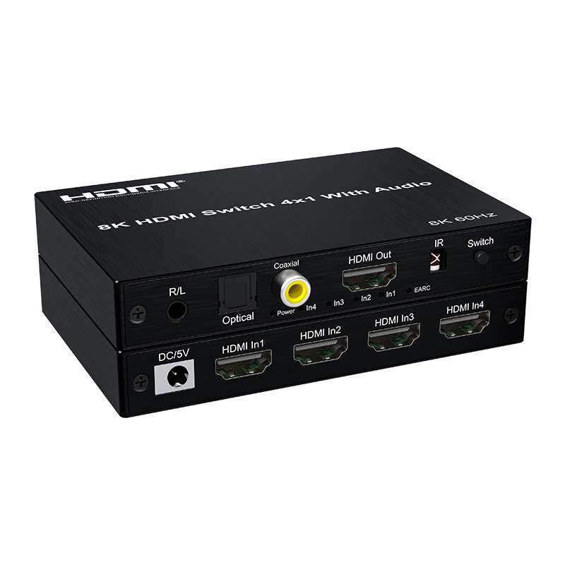 8KHDMI切换器4进1出带音频分离带同轴音频输出4x1SWitch4in1out