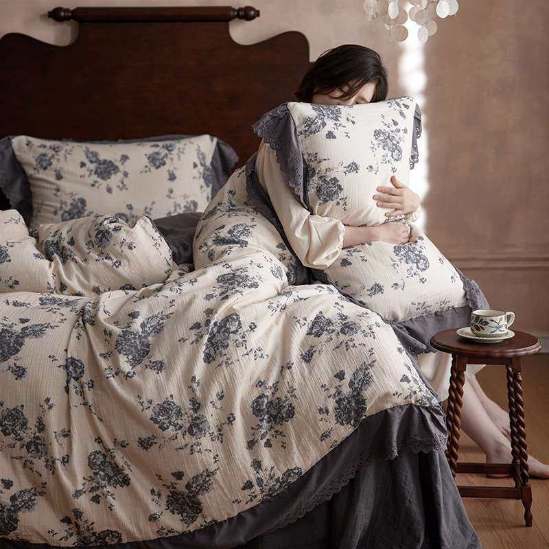 法式花边！田园风皱皱纱四件套a类母婴级纯棉双层纱床单被套4,电子元器件市场,其它元器件,淘宝优惠券,粉丝福利购,淘宝优惠卷