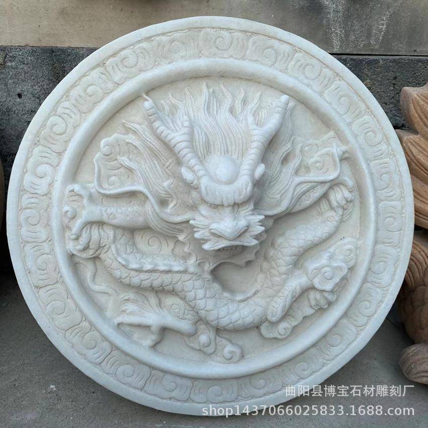 大理石石雕动物龙头壁挂 喷泉水景鲤鱼壁挂吐水水景摆件厂家