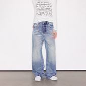 Deep Rain牛王重工艺水洗枪花设计复古猫须A字牛仔裤