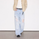 Deep Rain破洞糜烂复古水洗做旧高街垂感休闲A字宽松牛仔裤