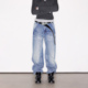 复古水洗高级感休闲宽松微喇牛仔裤 Deep Rain闪电裂纹美式