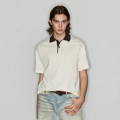 DeepRain日系学院风撞色V领T恤