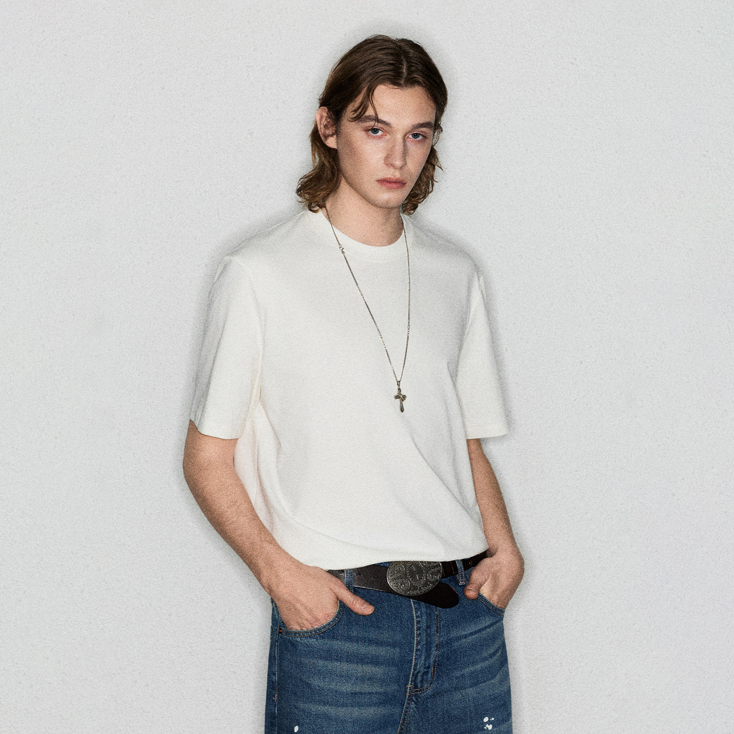 Deep Rain索罗娜螺纹正肩小领口短宽版型合身基础简约纯色短袖T恤