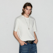 T恤 型合身基础简约纯色短袖 Deep Rain索罗娜螺纹正肩小领口短宽版