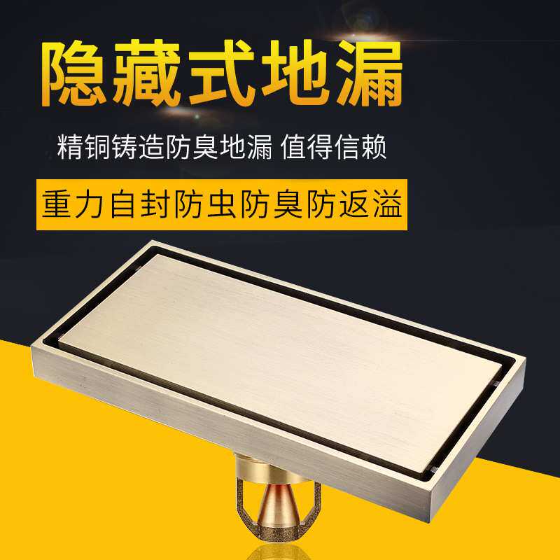 丽雅长方形全铜隐形地漏家装酒店隐藏式加厚加重大排量10*20地漏