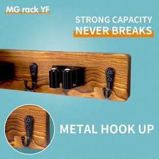 拖把和扫帚支架,实木花园和厨房车库工具收纳,挂墙带挂钩免打孔