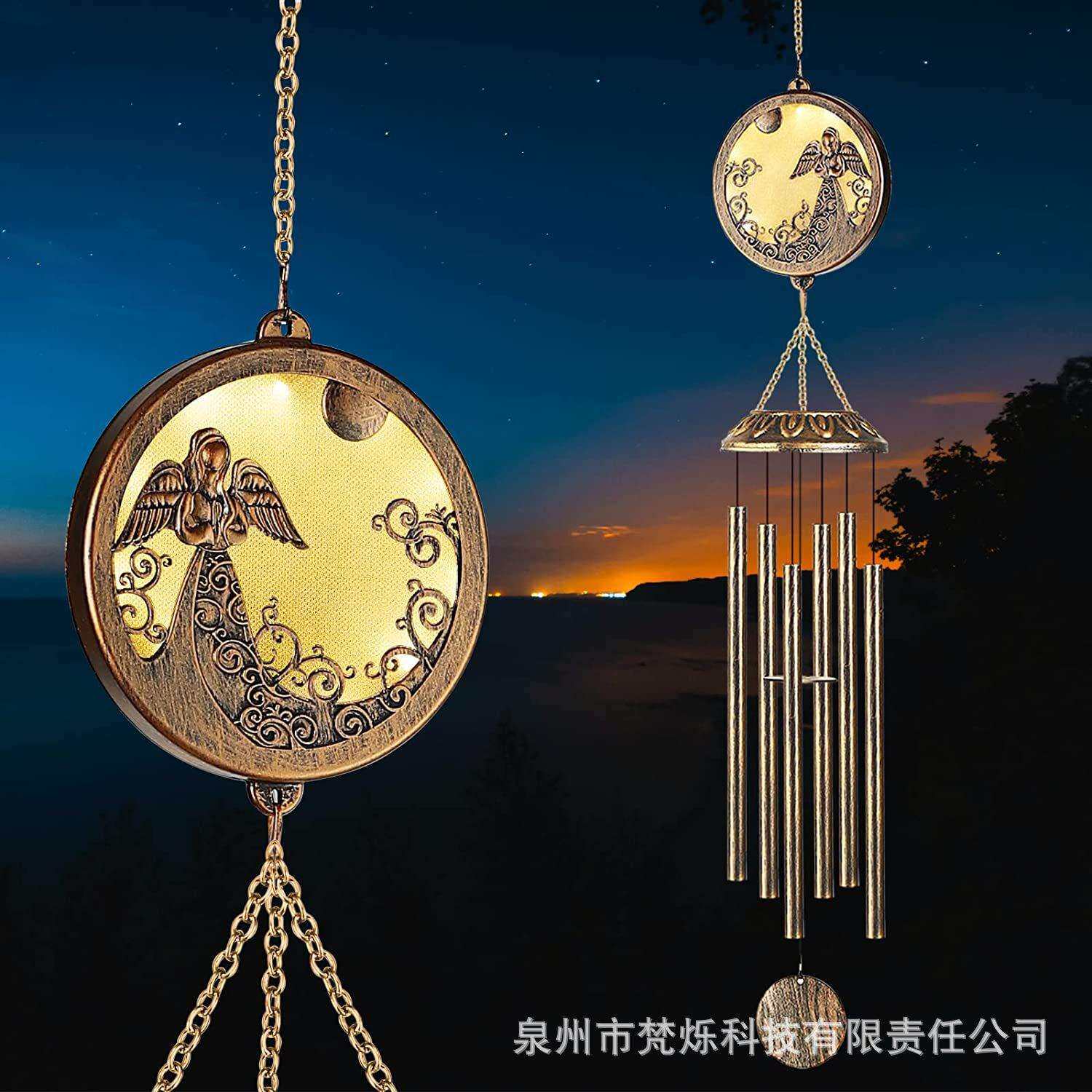 太阳能铁艺风铃灯庭院草坪户外景观仿古投光灯圆盘天使