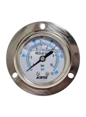 不锈钢水压表气压表耐震压力表充油轴向带边YBN50ZT10bar/150psi