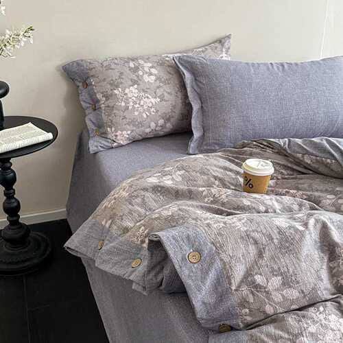 A类加厚高克重原麻双层纱四件套秋冬复古风仿亚麻被套床单三4件套