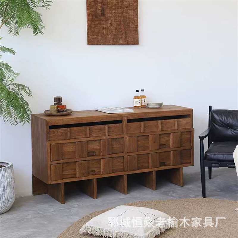 老榆木长方形餐边柜客厅靠墙玄关抽屉柜复古做旧收纳柜榆木储物柜