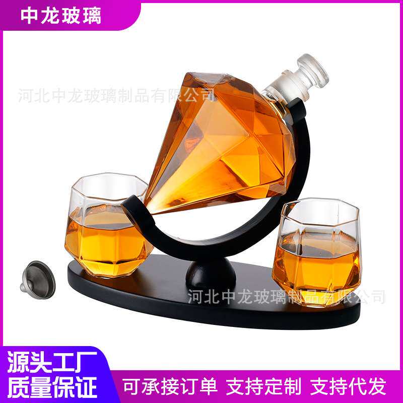 热销款高硼硅玻璃酒具套装 带杯子带椭圆木托整套醒酒器红酒杯