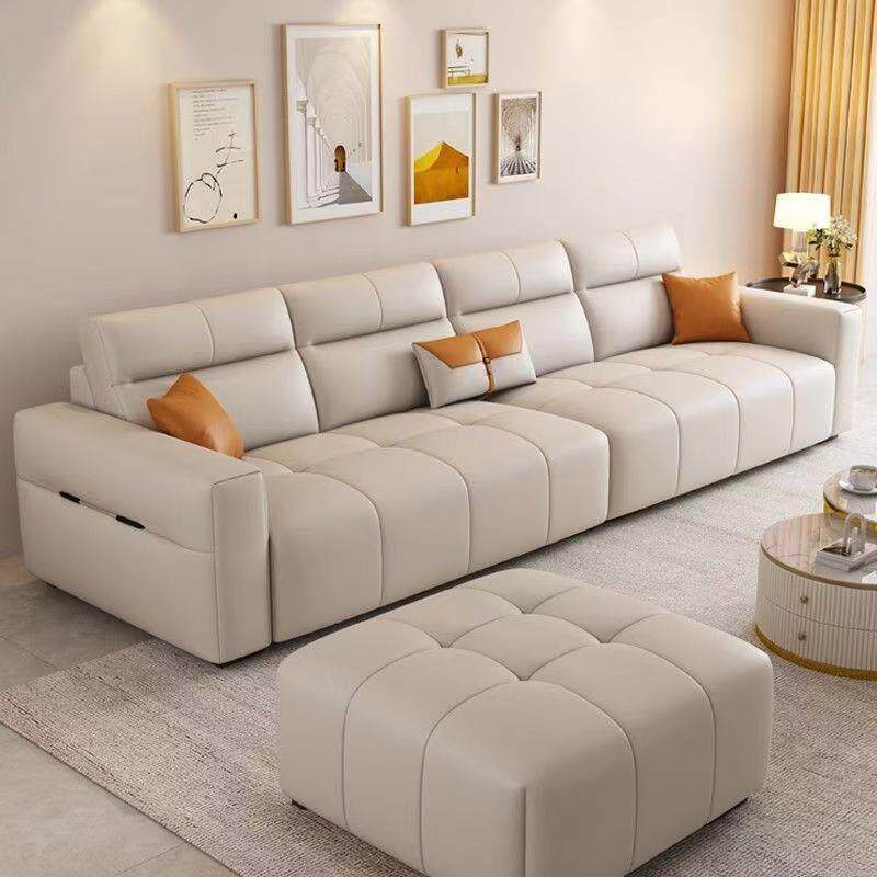 意式极简真皮沙发家用客厅轻奢猫抓皮沙发小户型奶油风直排布艺沙