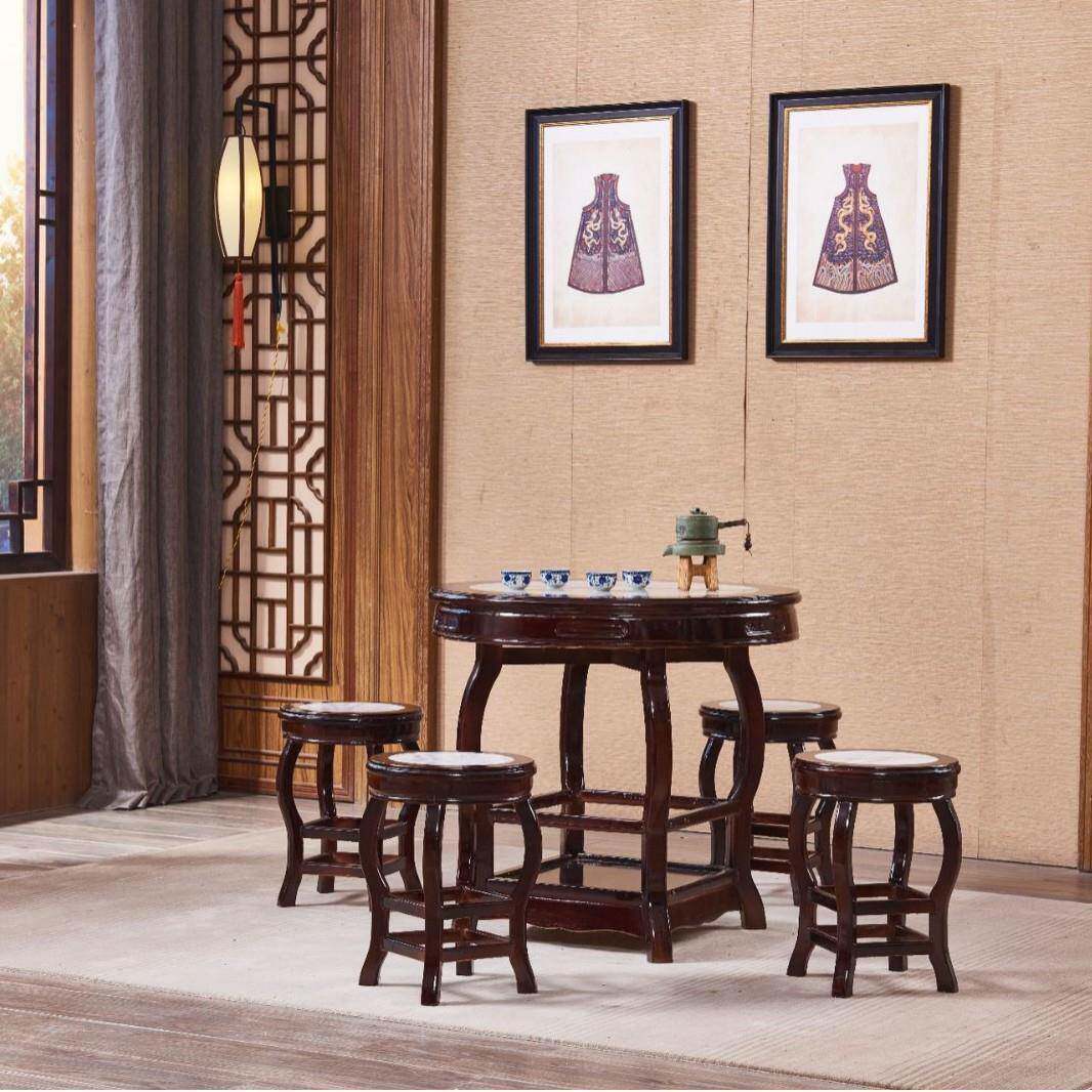 仿古大理石中式桌椅兰州拉面甜品糖水店快餐店云吞烧腊餐桌椅组合