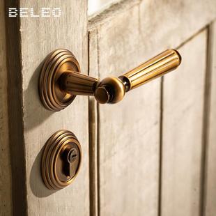 美式黄古铜法式门锁卧室磁吸静音房门锁室内家用通用型木门门把手