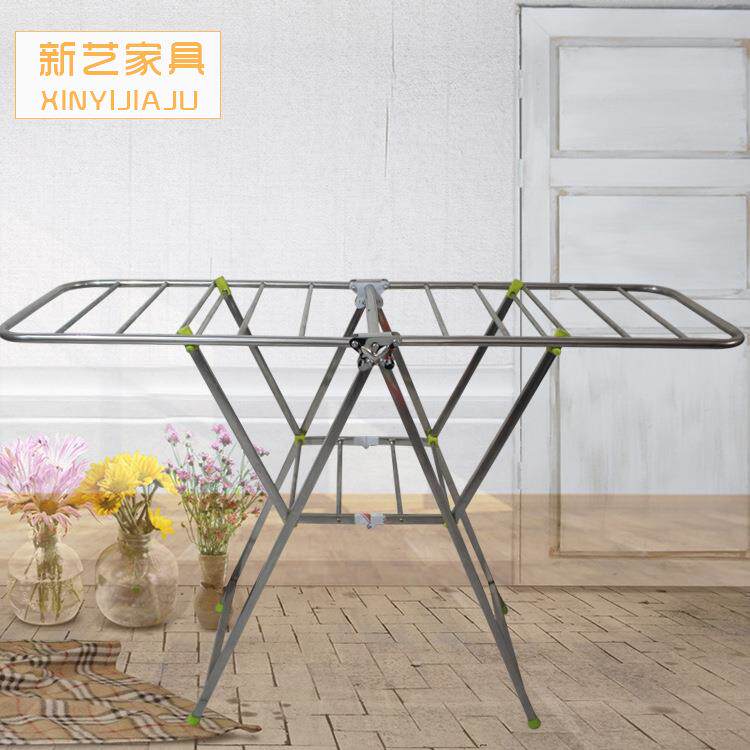 落地晾衣架折叠加厚不锈钢翼型晒衣架阳台双层移动毛巾架
