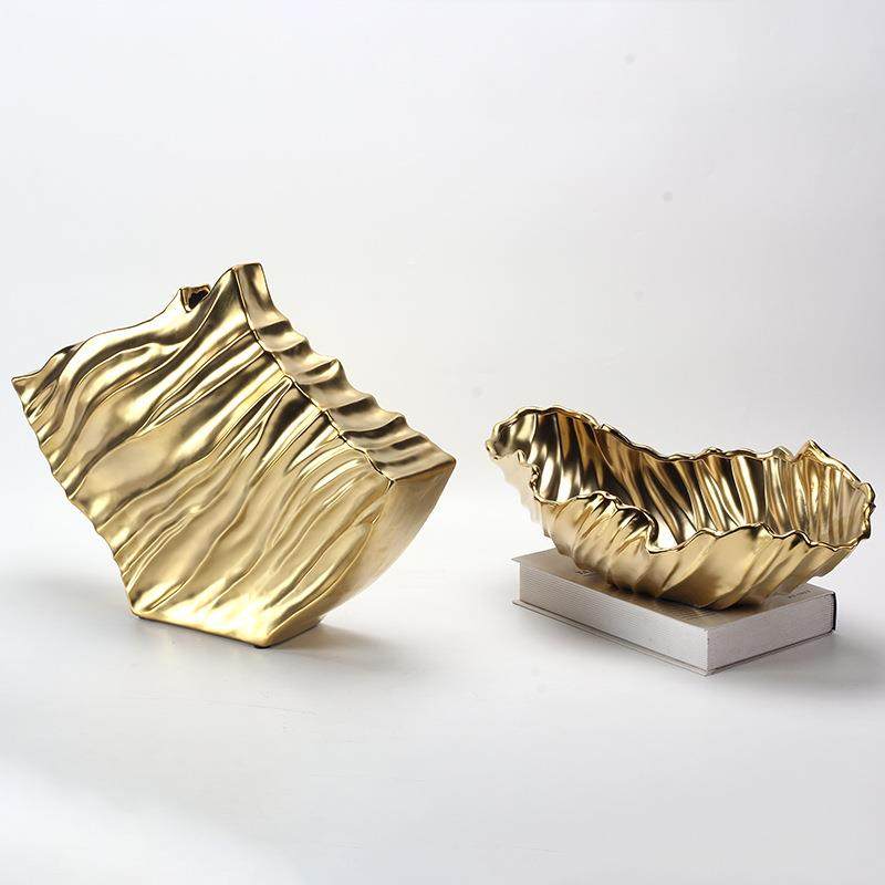 轻奢皱褶花器摆件设计师艺术饰品样板间客厅花瓶托盘组合套装摆设,纺织面料/辅料/配套,纺织机械配件,淘宝优惠券,粉丝福利购,淘宝优惠卷
