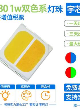 3030双色正白黄白粉黄红蓝双杯双色高显指1W3030双色贴片LED灯珠