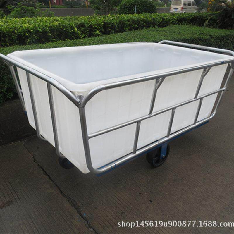 纺纱厂用耐撞pe方箱推布车/多规格光滑塑料方形桶染布车