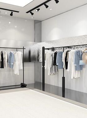 服装店展示架加粗黑色上墙落地式陈列挂衣架男女装童装店中岛货架