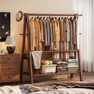 实木衣架卧室落地挂衣架家用衣服置物架子室内晾衣架木质衣帽架子