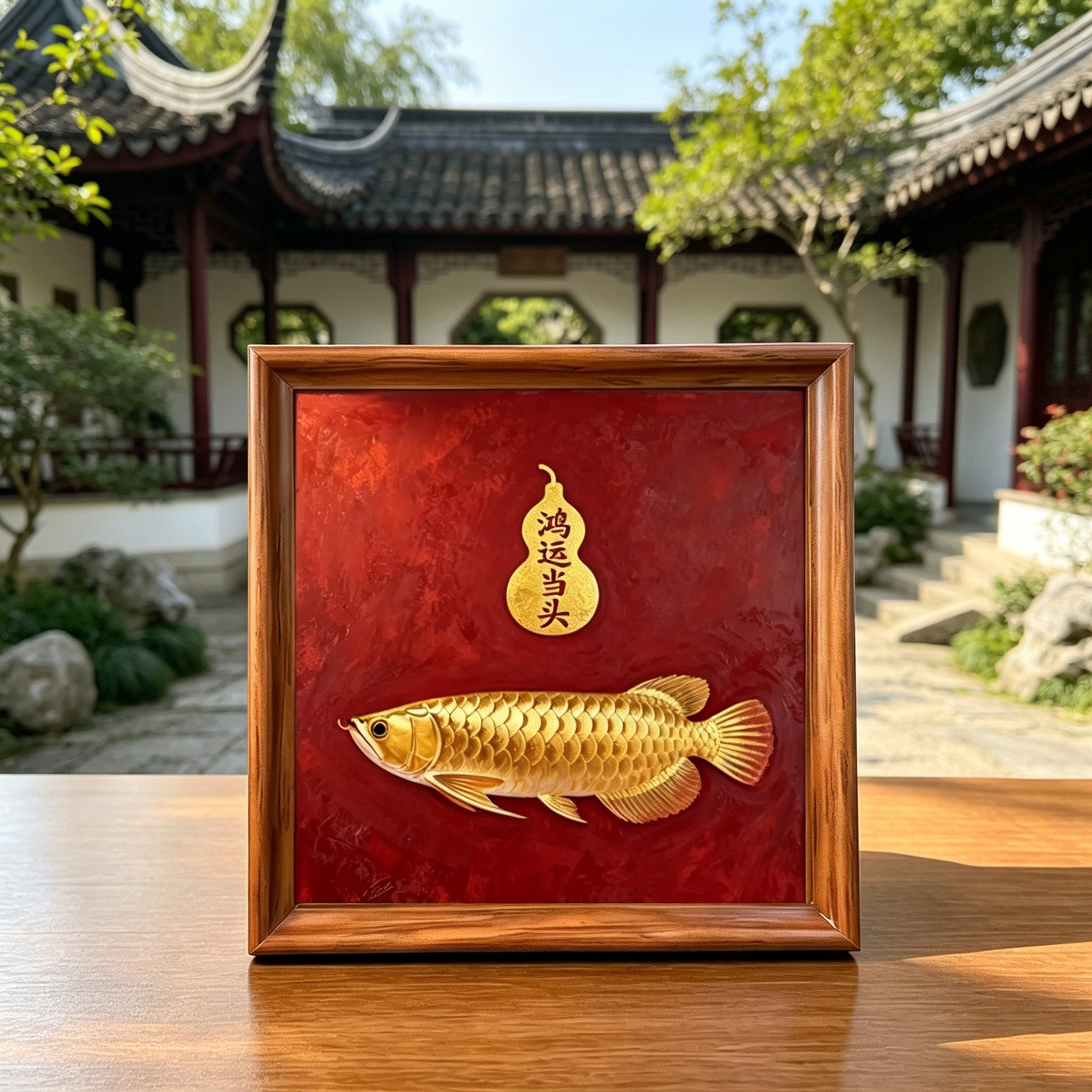 鸿运金龙鱼新中式免打孔装饰画