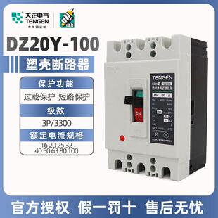 天正塑壳断路器DZ20Y-100/3300三相三线3P380V空气开关63A100A