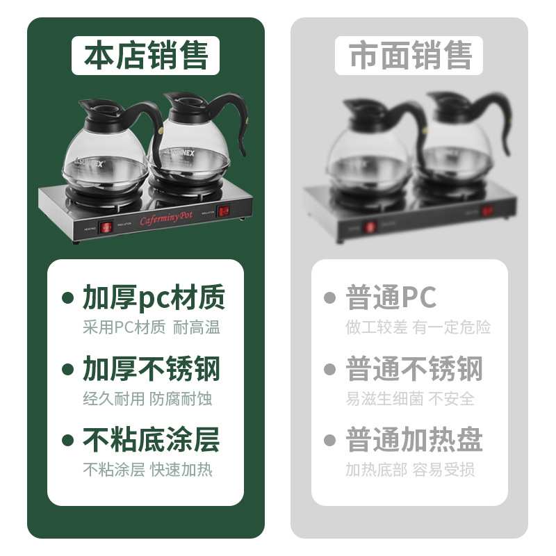 新力士不锈钢底咖啡壶自助餐厅咖啡煮茶恒温炉牛奶饮料透明加热炉