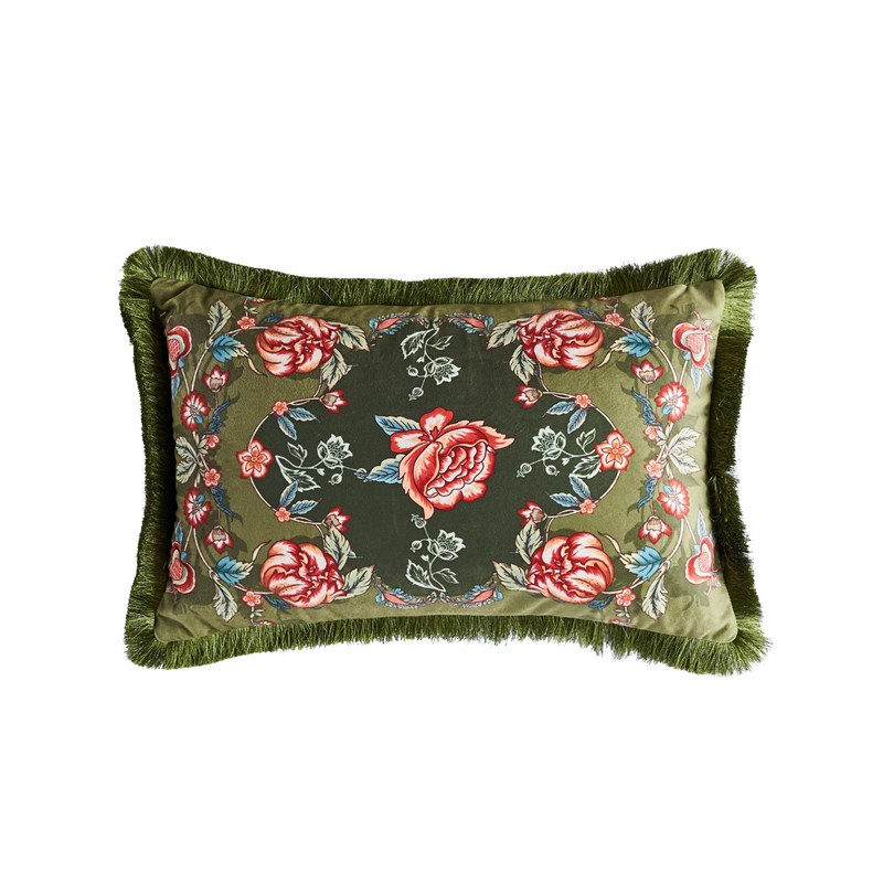 新品美式复古流苏印花抱枕套 植物花卉办公室沙发床头靠垫套