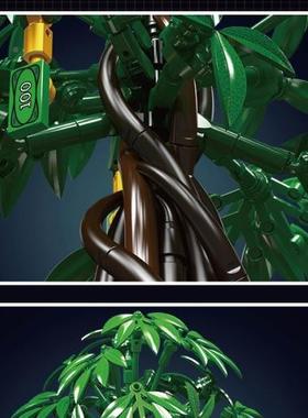 花卉45新品10063发财树真仿盆栽桌面摆积件装饰智儿童拼益装木